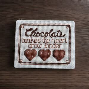 Vintage Chocolate Lover Cross Stitch Framed Textile Decor, 5" X 4"